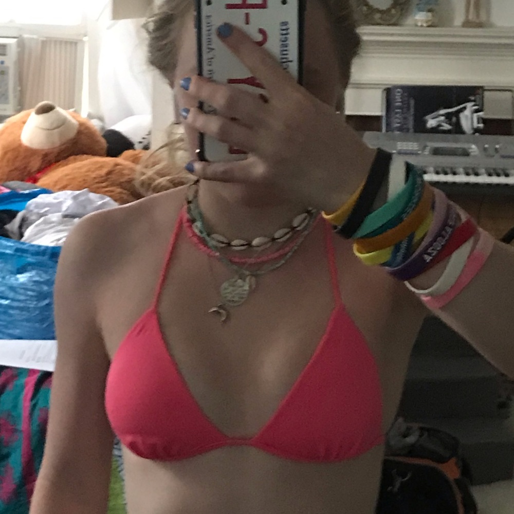 Pink triangle tie bikini top